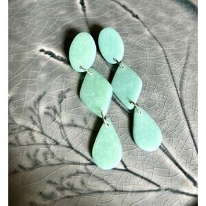 Handmade Polymer Clay Earrings Handcrafted Artwork Green Sea Glass Dangles